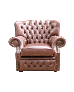 Chesterfield Handmade  Armchair Old English Hazel Real Leather In Monks Style