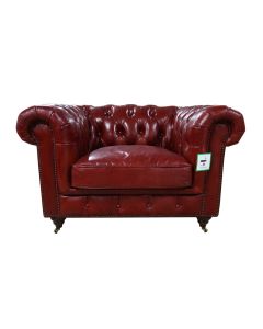 Chesterfield Handmade Buttoned Club Chair Vintage Rouge Red Distressed Real Leather 