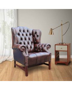 Chesterfield Handmade Churchill High Back Wing Chair Antique Brown Real Leather