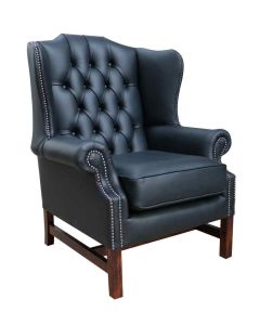 Chesterfield Handmade Georgian High Back Wing Chair Black Real Leather