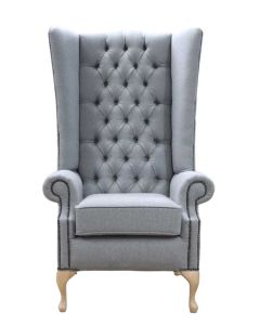 Chesterfield Handmade Soho 5ft High Back Wing Chair Conway Grey Fabric
