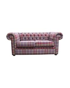 Chesterfield Handmade Tartan 2 Seater Sofa Balmoral Amethyst Purple Fabric In Classic Style 