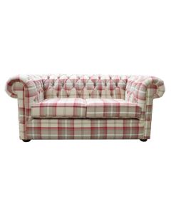 Chesterfield Handmade Tartan 2 Seater Sofa Balmoral Cranberry Fabric In Classic Style