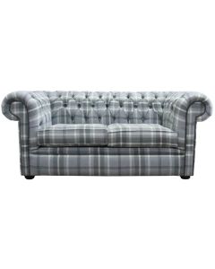 Chesterfield Handmade Tartan 2 Seater Sofa Balmoral Dove Grey Fabric In Classic Style