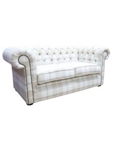 Chesterfield Handmade Tartan 2 Seater Sofa Balmoral Natural Fabric In Classic Style