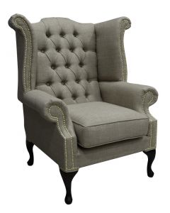Chesterfield High Back Chair Charles Fudge Linen Fabric In Queen Anne Style 