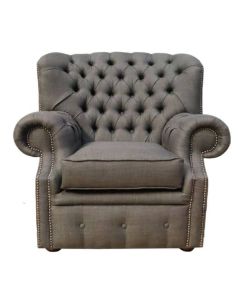 Chesterfield High Back Wing Armchair Charles Charcoal Grey Fabric In Monks Style