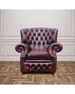 Chesterfield High Back Wing Chair Antique Oxblood Leather Armchair In Monks Style