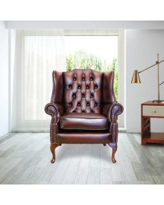 Chesterfield High Back Wing Chair Antique Oxblood Leather Bespoke In Mallory Style   
