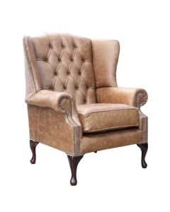 Chesterfield High Back Wing Chair Cracked Wax Ash Grey Leather In Mallory Style