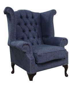 Chesterfield High Back Wing Chair Ferrara Nightscape Fabric In Queen Anne Style