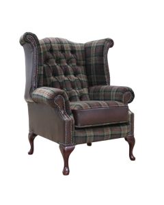 Chesterfield High Back Wing Chair Lana Moss Antique Brown Leather In Queen Anne Style