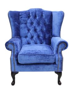 Chesterfield High Back Wing Chair Modena Blueberry Velvet Fabric In Mallory Style