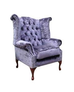 Chesterfield High Back Wing Chair Modena Plum Velvet In Queen Anne Style