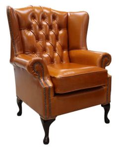 Chesterfield High Back Wing Chair Newcastle Spice Tan Leather In Mallory Style