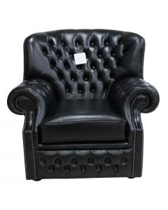 Chesterfield High Back Wing Chair Old English Black Leather Armchair In Monks Style