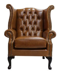 Chesterfield High Back Wing Chair Old English Saddle Leather In Queen Anne Style
