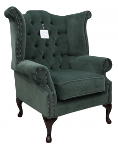 Chesterfield High Back Wing Chair Pimlico Ocean Green Fabric In Queen Anne Style