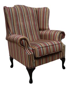 Chesterfield High Back Wing Chair Riga Stripe 03 Velvet Fabric In Mallory Style