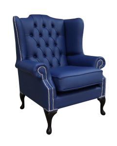 Chesterfield High Back Wing Chair Shelly Bilberry Blue Leather In Mallory Style 