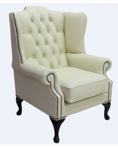 Chesterfield High Back Wing Chair Shelly Cream Leather Bespoke In Mallory Style   