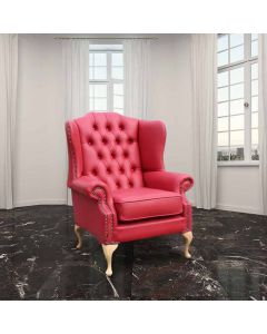 Chesterfield High Back Wing Chair Shelly Flame Red Leather Bespoke In Mallory Style   