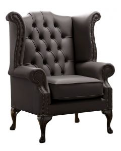 Chesterfield High Back Wing Chair Shelly Havannah Brown Leather Bespoke In Queen Anne Style
