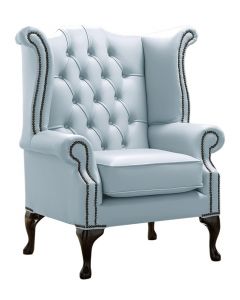 Chesterfield High Back Wing Chair Shelly Parlour Blue Leather Bespoke In Queen Anne Style