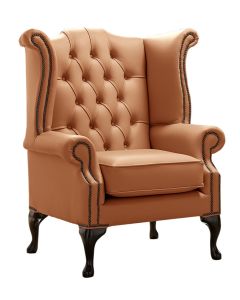 Chesterfield High Back Wing Chair Shelly Saddle Leather Bespoke In Queen Anne Style