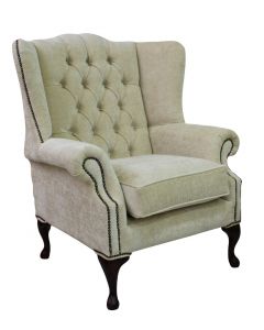 Chesterfield High Back Wing Chair Velluto Chiffon Fabric Bespoke In Mallory Style