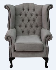 Chesterfield High Back Wing Chair Velluto Hessian Mink Fabric In Queen Anne Style