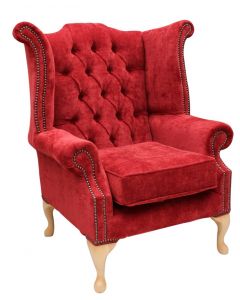 Chesterfield High Back Wing Chair Velluto Post Box Fabric In Queen Anne Style