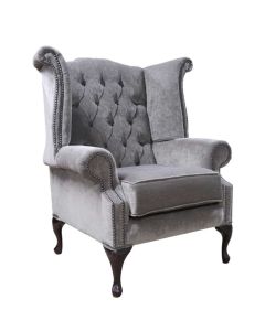 Chesterfield High Wing Back Chair Pimlico Bark Fabric In Queen Anne Style