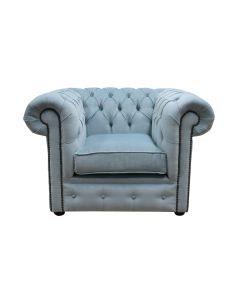 Chesterfield Low Back Club ArmChair Velluto Duck Egg Blue Real Fabric In Classic Style