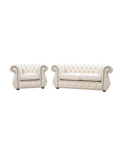 Chesterfield Original 2+1 Seater Sofa Suite Shelly Almond Leather In Kimberley Style