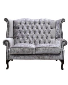 Chesterfield Original 2 Seater High Back Sofa Modena Lavender Velvet Fabric In Queen Anne Style