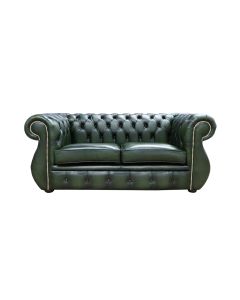 Chesterfield Original 2 Seater Sofa Antique Green Real Leather In Kimberley Style
