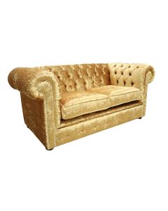 Chesterfield Original 2 Seater Sofa Settee Shimmer Gold Velvet Fabric In Classic Style