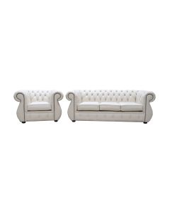 Chesterfield Original 3+1 Seater Sofa Suite Shelly Almond Leather In Kimberley Style