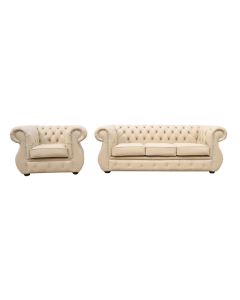 Chesterfield Original 3+1 Seater Sofa Suite Shelly Stone Leather In Kimberley Style