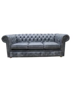 Chesterfield Original 3 Seater Settee Cracked Wax Ash Grey Real Leather Sofa