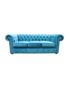 Chesterfield Original 3 Seater Sofa Amalfi Peacock Blue Velvet Fabric In Classic Style