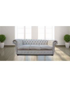 Chesterfield Original 3 Seater Sofa Settee Zoe Plain Parchment Cream Fabric In Classic Style