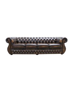 Chesterfield Original 4 Seater Sofa Antique Gold Real Leather In Kimberley Style