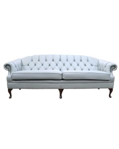 Chesterfield Original 4 Seater Sofa Settee Shelly Moon Mist Grey Leather In Victoria Style
