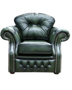 Chesterfield Original High Back Armchair Antique Green Leather In Era Style