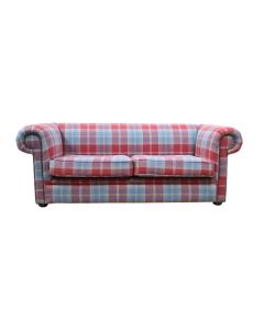 Chesterfield Original Tartan 1930's 3 Seater Sofa Balmoral Ruby Fabric In Classic Style