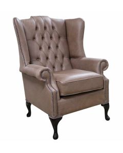 Chesterfield Prince's Flat High Back Wing Chair Selvaggio Beaver Brown Leather In Mallory Style