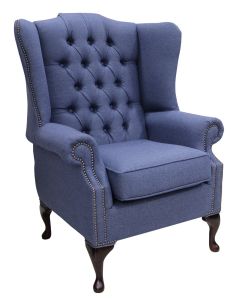 Chesterfield Prince's High Back Wing Chair Calabria Navy Real Fabric In Queen Anne Style