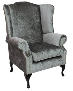 Chesterfield Prince's High Back Wing Chair Shimmer Silver Velvet In Mallory Style